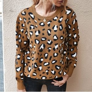 XL Women's Pullover Leopard Printe Sexy Loose Sweaters Long Sleeve NWT